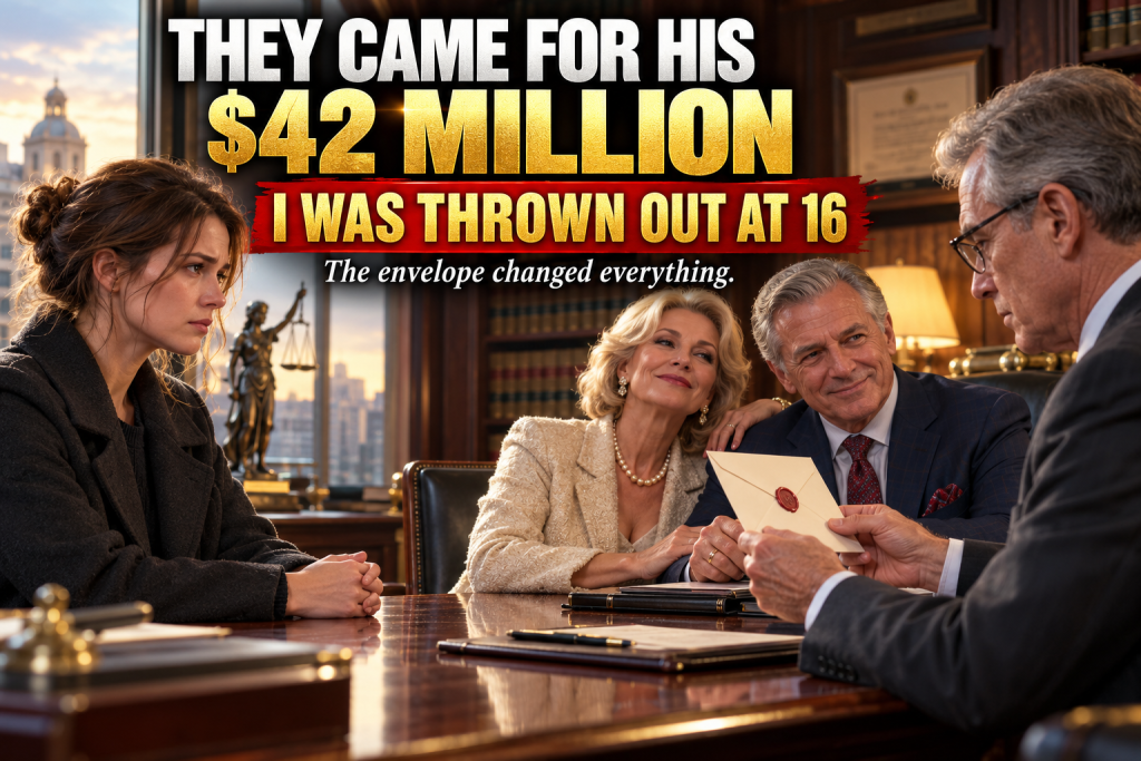 My Parents Threw Me Out at Sixteen and Never Looked Back, and for Eighteen Years They Never Called, Never Helped, and Never Asked If I Was Alive, Until My Uncle's Will Was Read and They Walked Into the Attorney's Office Laughing As If His Forty-Two Million Dollars Were Already Theirs, and Then the Attorney Opened a Sealed Envelope and the Smiles Vanished
