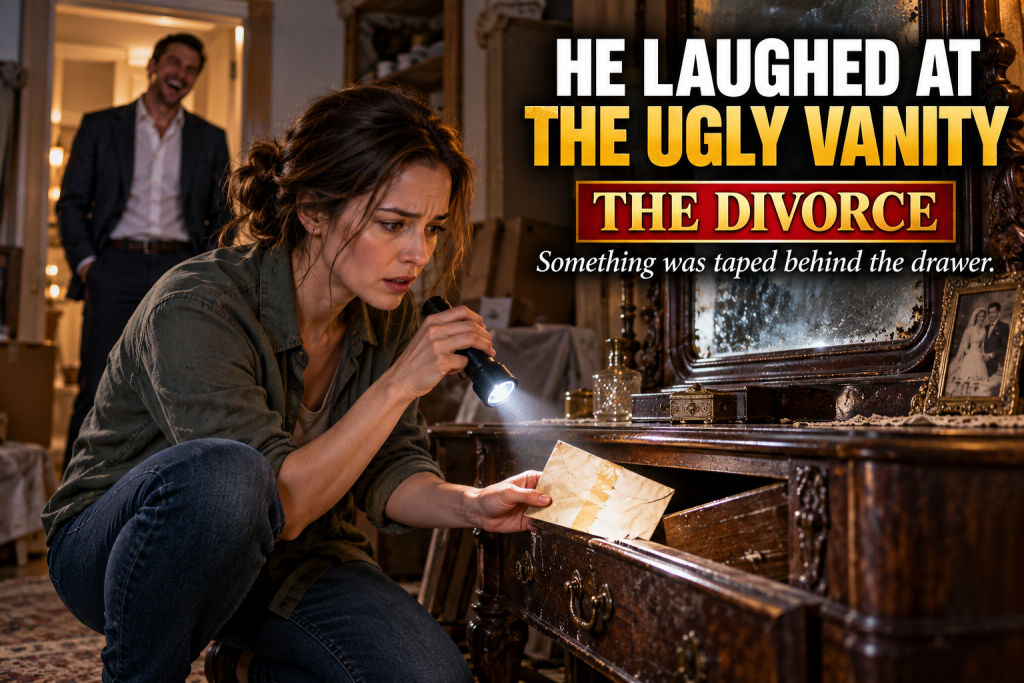 My Husband Fought Me for Everything in the Divorce: The House, the Cars, a Camper We Used Twice, and the Only Thing He Did Not Fight for Was His Grandmother's Heavy Dark Vanity with Its Cloudy Mirror, Which He Laughed About as the Movers Took It, but When I Finally Went to Sell It, the Middle Drawer Jammed and I Felt Something Taped Flat Behind It