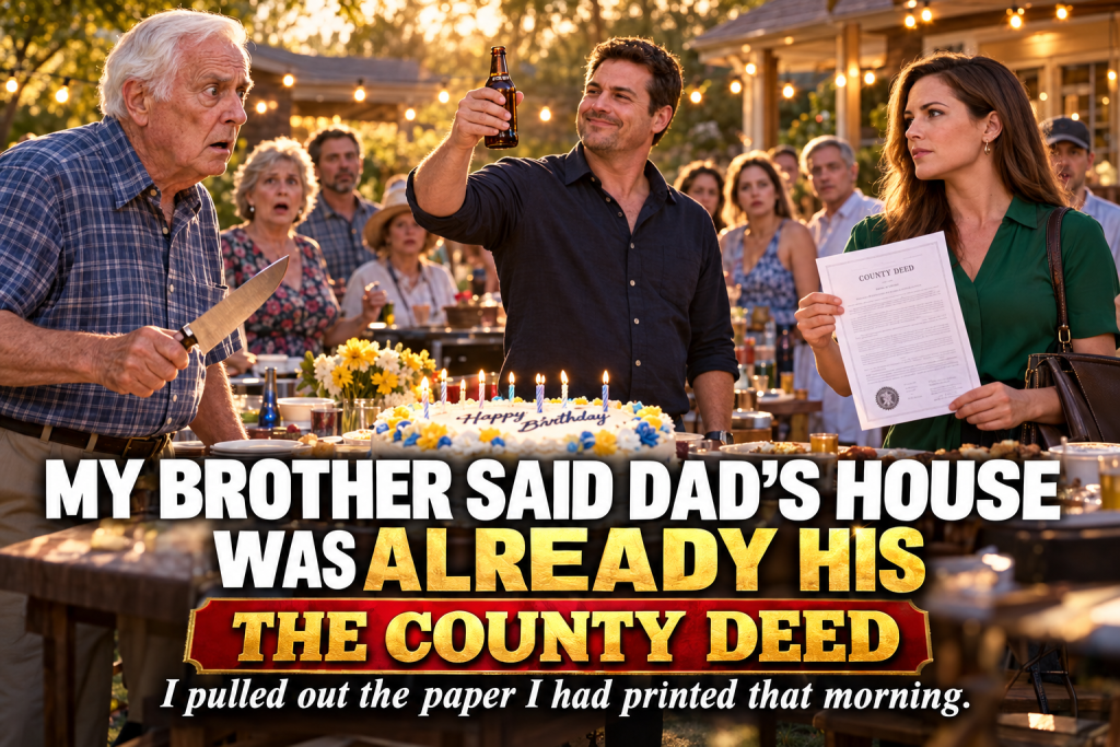 At Dad's Eightieth Birthday Cookout In Cincinnati My Brother Travis Announced That I Did Not Need To Worry About Inheriting The House Because It Was Already His, So I Pulled Out The County Deed I Had Printed That Morning And Asked Dad If He Ever Told Him To Give His House To Himself
