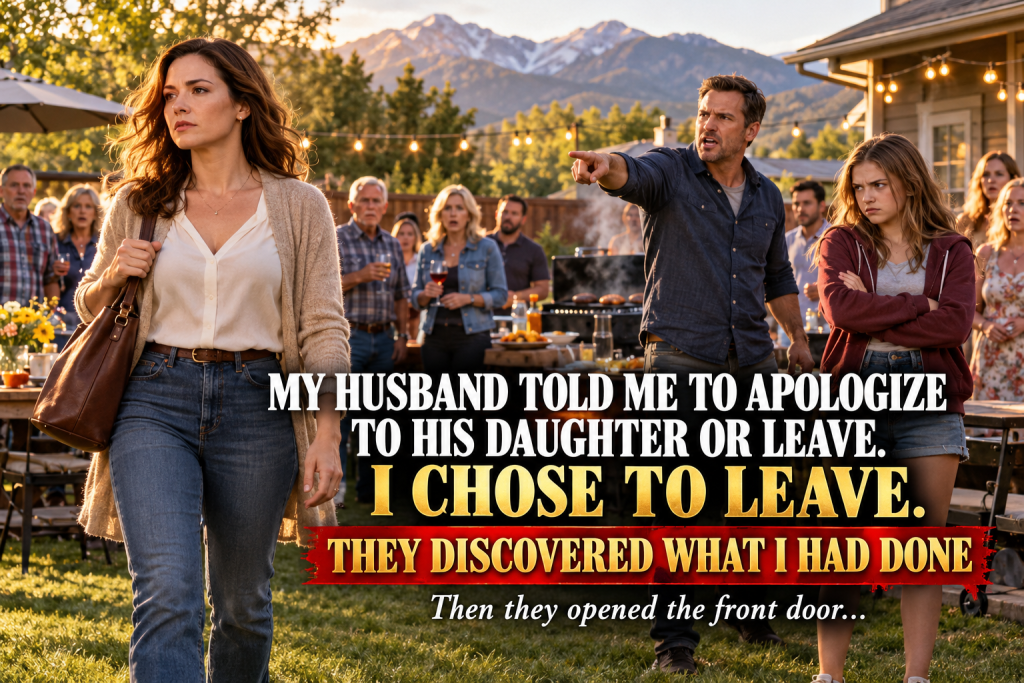 My Husband Told Me To Apologize To His Daughter Or Leave, And I Chose To Leave, At A Family Barbecue In Lakewood, Colorado, I Accidentally Bumped Into His Sixteen-Year-Old Daughter Ava And She Screamed Do Not Ever Touch Me Again, And After Three Years Of Loving Him He Could Not Even Ask What Happened, So I Put Down My Plate, Picked Up My Purse, And Walked Out