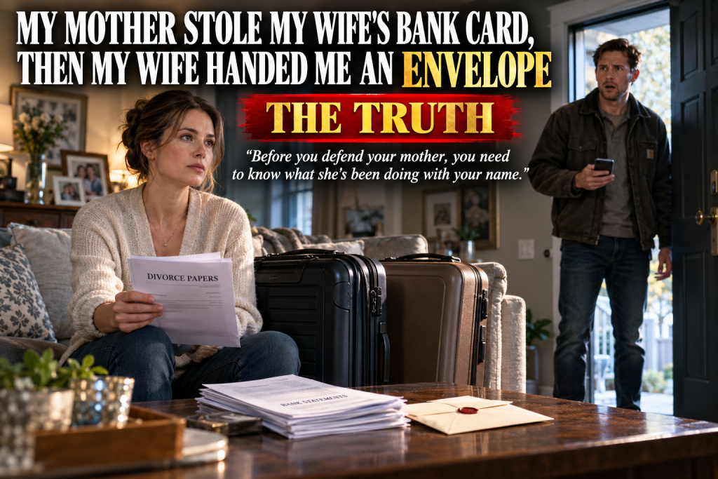 Son, I Took That Idiot Wife Of Yours' Card, And It Bounced! There Was No Money On It! My Mother Screamed Over The Phone, Furious That Her Shopping Spree Had Been Declined, So I Drove Home Angry, But My Wife Elena Sat Calmly Beside Two Suitcases With Divorce Papers, A Sealed Envelope And Bank Statements, And What She Told Me About My Own Name Changed My Life