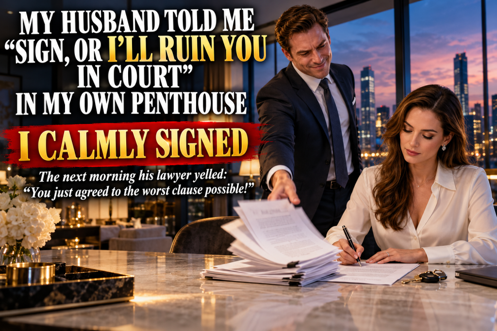 In My Own Penthouse, The One I Bought With My Own Money, My Husband Tossed A Stack Of Documents Onto The Table And Smirked, Either You Sign Or I Will Ruin You In Court, Everyone Expected Me To Break Down And Beg, But Instead I Calmly Signed Every Page, Handed Him The Keys And Walked Out, And The Next Morning His Lawyer Was Shouting At Him