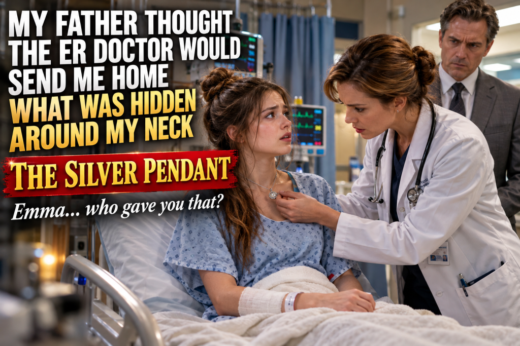 My Father Thought The ER Doctor Would Send Me Home After Telling Her I Slipped Near The Basement Stairs, But She Read My History, Left The Room, And Then Noticed The Silver Pendant Around My Neck And Asked Me Quietly Who Gave It To Me, And What She Opened Inside It Changed The Rest Of My Life