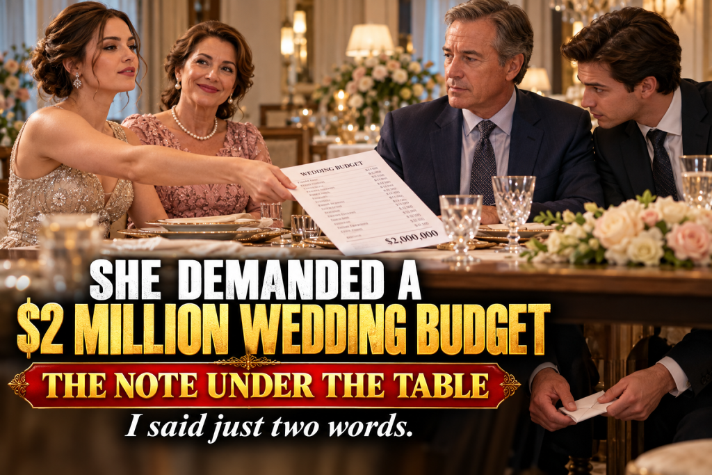 My Son's New Fiancée Sat Across From Me At Sunday Lunch And Calmly Demanded A Two Million Dollar Wedding Budget Like I Was Her Personal ATM, And When My Son Slid A Note Under The Table Saying She Was A Scammer, I Kept My Face Calm And Answered With Just Two Words