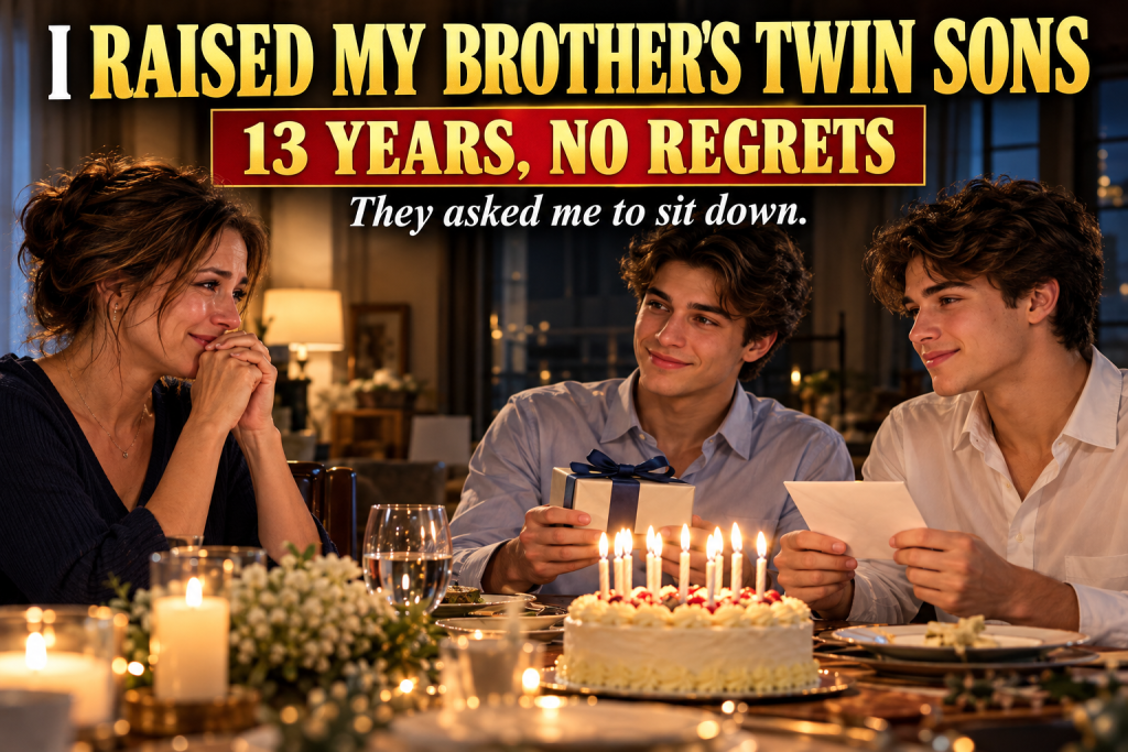 I Never Married Because I Spent Thirteen Years Raising My Brother's Twin Sons After A Car Accident Took Their Parents When They Were Five, And On Their Eighteenth Birthday, After The Guests Went Home, Mason And Noah Asked Me To Sit Down, And I Thought They Wanted To Thank Me — What They Said Instead Brought Me To My Knees