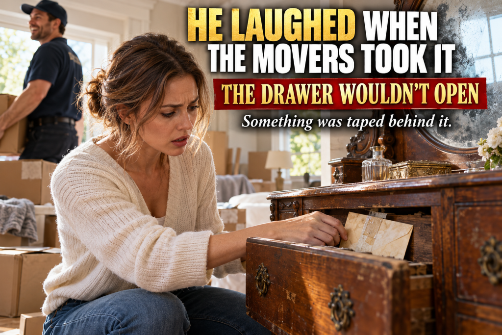 My Husband Fought Me For Everything In The Divorce, Even The Camper, So I Let Him Keep Almost All Of It, And He Laughed When The Movers Took His Grandmother's Heavy Old Vanity With The Cloudy Mirror — But When I Went To Sell It, The Middle Drawer Jammed, And I Slid My Hand Behind It And Felt Something Taped Flat