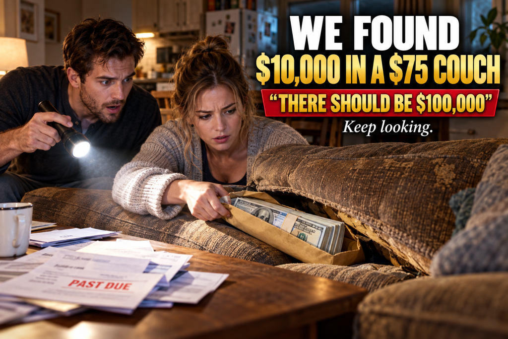 My Wife And I Found $10,000 In Cash Hidden Inside A Used Couch We Bought At An Estate Sale For Just $75, And When We Called The Family To Return It, A Woman Burst Into Tears And Said There Should Be $100,000 — What We Discovered Next Changed Both Our Families Forever And Taught Us What Honesty Is Really Worth