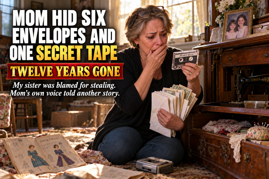 My Sister Vanished From Our Family After Our Mother Accused Her Of Stealing Six Thousand Dollars, And Twelve Years Later While Cleaning Out Mom's Sewing Cabinet I Found Six Envelopes Of Cash And A Cassette Tape Labeled With Her Name, Which Revealed The Real Reason Mom Sent Her Away And Why Dad Must Never Know