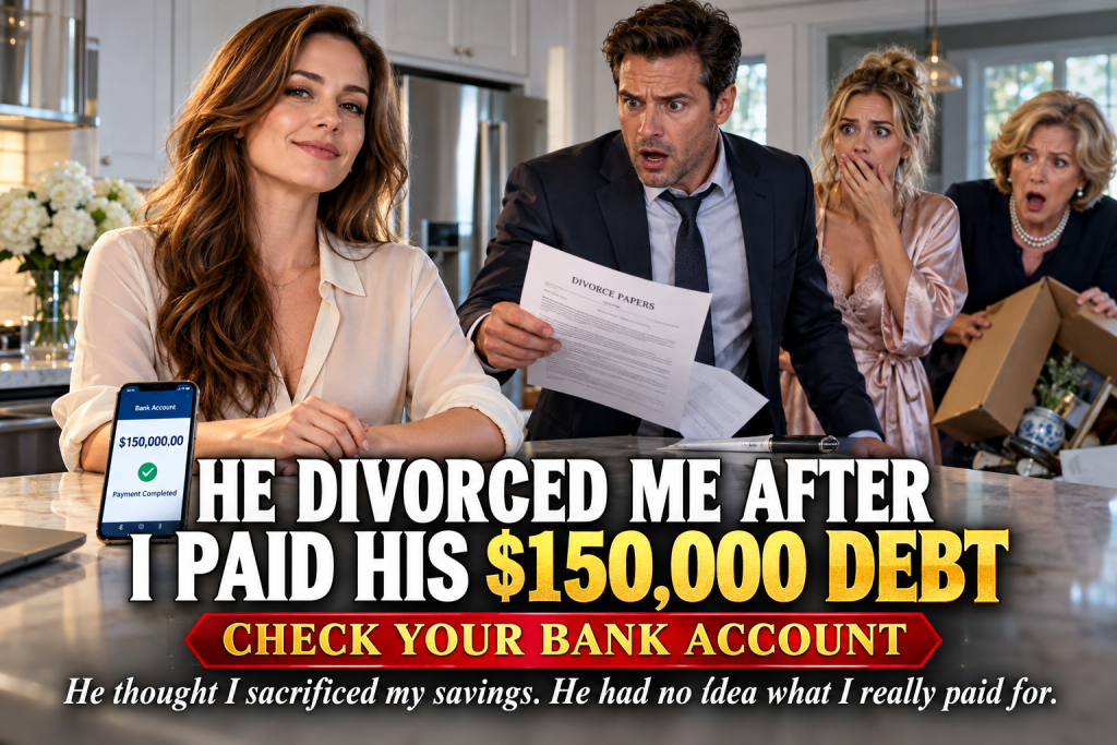 My Husband Divorced Me The Morning After I Paid His One Hundred Fifty Thousand Dollar Debt, But He Never Knew What I Had Really Paid For, And When His Mistress Stood In My Kitchen Wearing My Silk Robe And I Told Julian To Check His Bank Account, His Mother Dropped A Box And Everything Turned Completely Upside Down