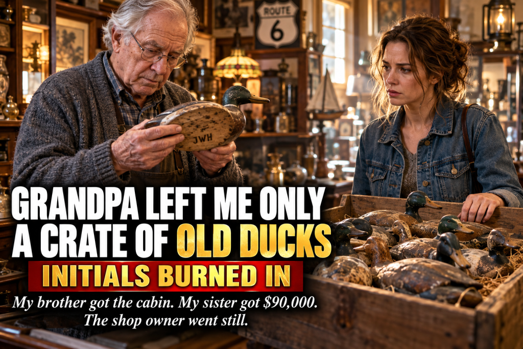 My Grandfather Divided Everything Before He Passed, Leaving The Lake Cabin To My Brother, Ninety Thousand Dollars To My Sister, And Only A Wooden Crate Of Old Duck Decoys To Me, But When My Car Broke Down And I Carried One To An Antiques Shop On Route Six, The Owner Went Completely Still And Asked Who Carved It