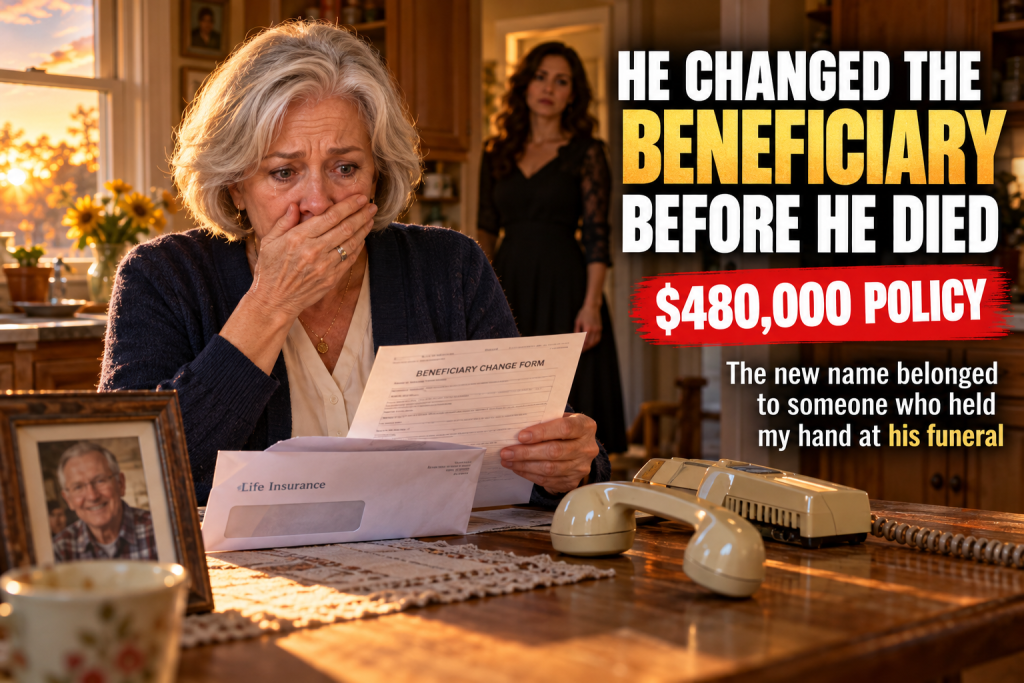 Eleven Days After We Buried My Husband a Woman From His Life Insurance Company Called About the Beneficiary Situation, and I Learned the $480,000 Policy He Signed at Our Kitchen Table Had Been Changed Online Fourteen Months Before He Died to Someone Who Held My Hand in the Front Pew at His Funeral