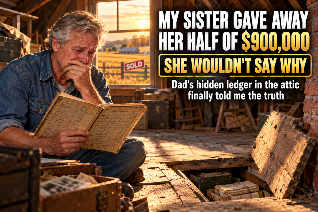 When Our Parents' Farm Sold Last Spring for $900,000 My Sister Wendy Pushed Her Half Back Across the Table and Gave It to Me Without Explaining, and Months Later I Found Our Father's Hidden Ledger Behind a Loose Attic Board Revealing Secret Yearly Payments and Five Words That Changed Everything