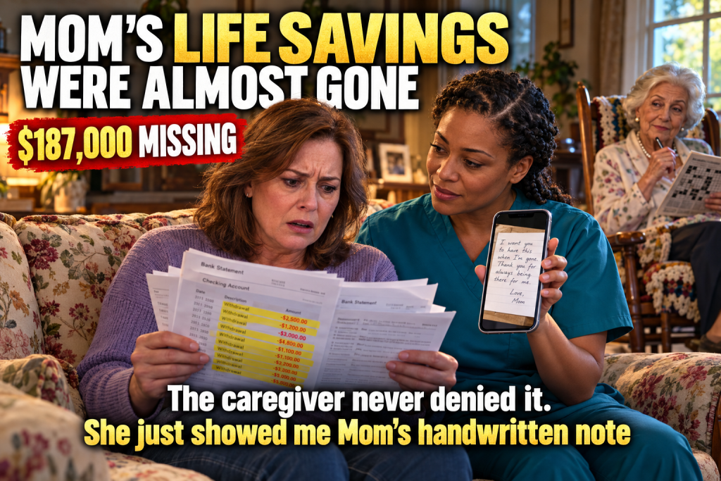 My Mother Is 82, Sharp as a Tack, and Still Does the Crossword in Pen, but Three Years After We Hired a Gentle Caregiver Her $187,000 Savings Had Dropped to $9,400, My Sister Wanted to Call the Police, and the Caregiver Calmly Showed Me a Handwritten Note in Mom's Own Cursive Explaining Everything