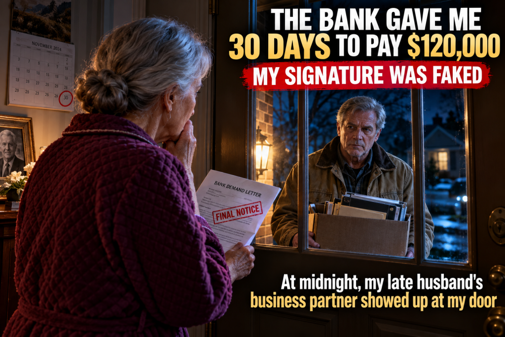 The Letter From the Bank Came Six Weeks After My Husband Roy's Funeral and Gave Me 30 Days to Pay $120,000 on a Business Loan Guarantee I Never Signed, Dated the Week I Was in Another State at My Sister's Hospital Bed, and at Midnight His Business Partner of 19 Years Arrived With a Box of Files